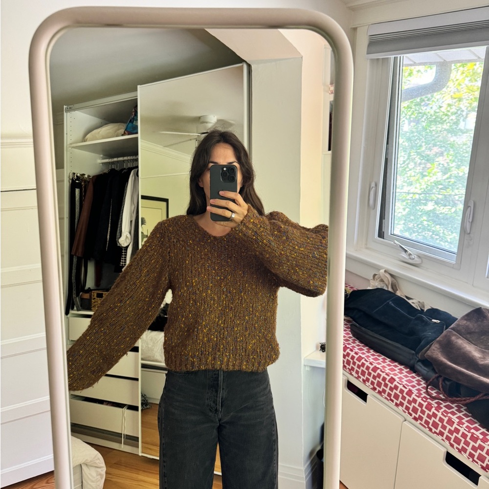 Zara Multicolored Knit Puff Sleeve Sweater
